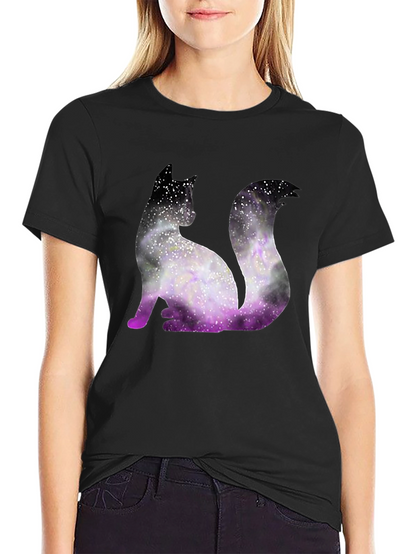 Galaxy Cat Graphic Tee - Trendy Black T-Shirt