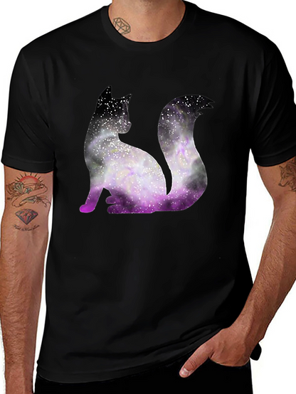 Galaxy Cat Graphic Tee - Trendy Black T-Shirt