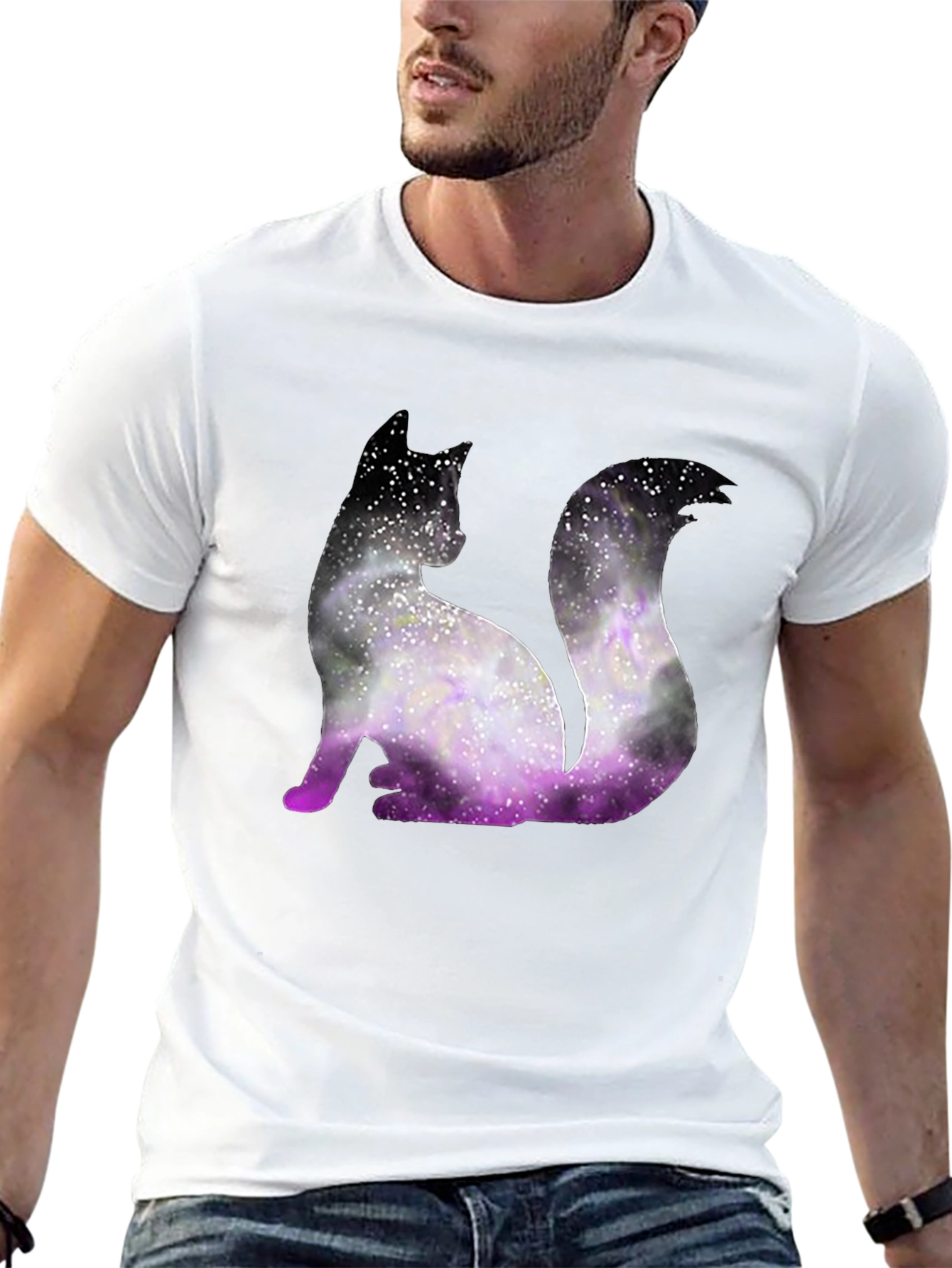 Galaxy Cat Graphic Tee - Trendy Black T-Shirt