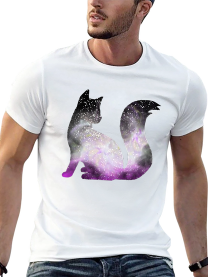 Galaxy Cat Graphic Tee - Trendy Black T-Shirt