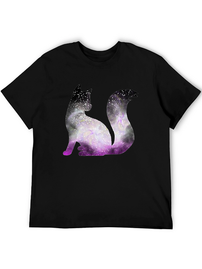 Galaxy Cat Graphic Tee - Trendy Black T-Shirt