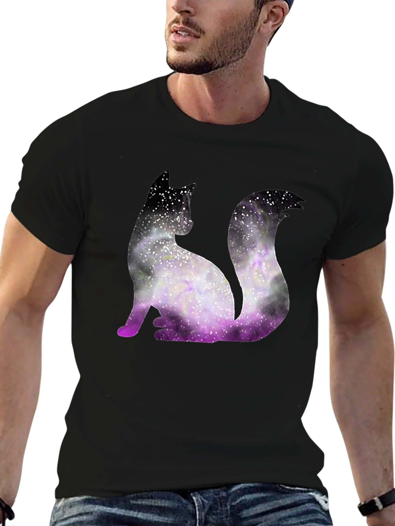 Galaxy Cat Graphic Tee - Trendy Black T-Shirt