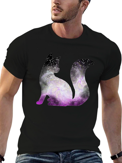 Galaxy Cat Graphic Tee - Trendy Black T-Shirt