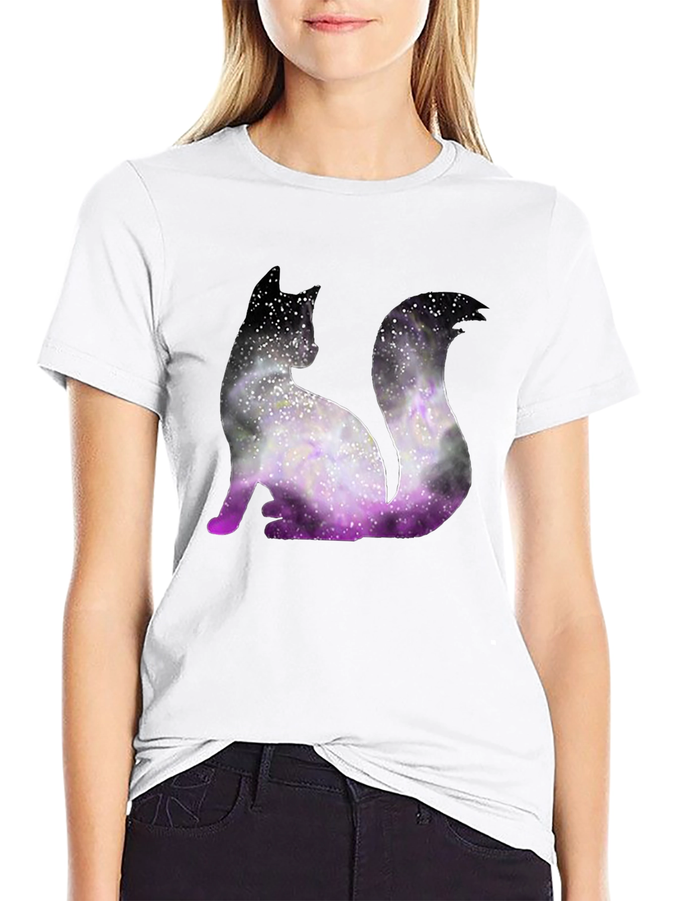 Galaxy Cat Graphic Tee - Trendy Black T-Shirt