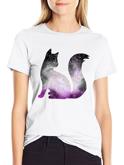 Galaxy Cat Graphic Tee - Trendy Black T-Shirt