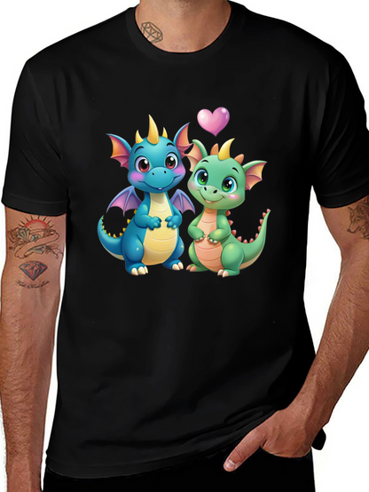 Cute Dragon Couple Graphic Tee - Black