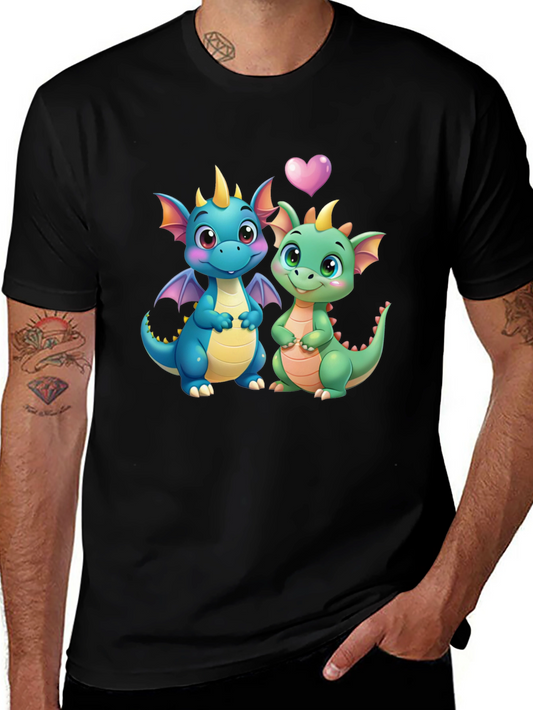 Cute Dragon Couple Graphic Tee - Black
