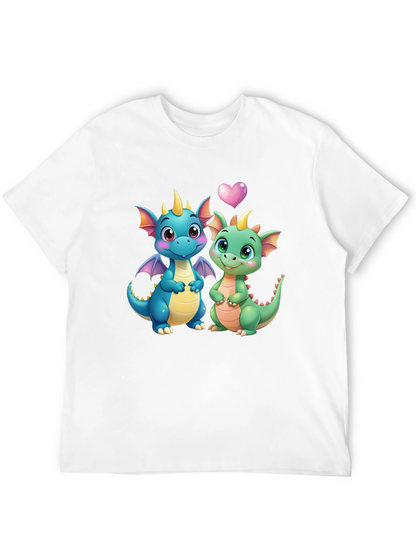 Cute Dragon Couple Graphic Tee - Black