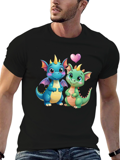 Cute Dragon Couple Graphic Tee - Black