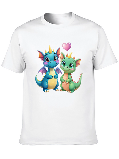 Cute Dragon Couple Graphic Tee - Black