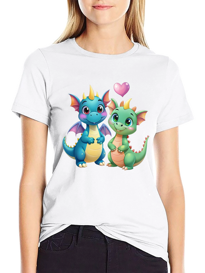 Cute Dragon Couple Graphic Tee - Black