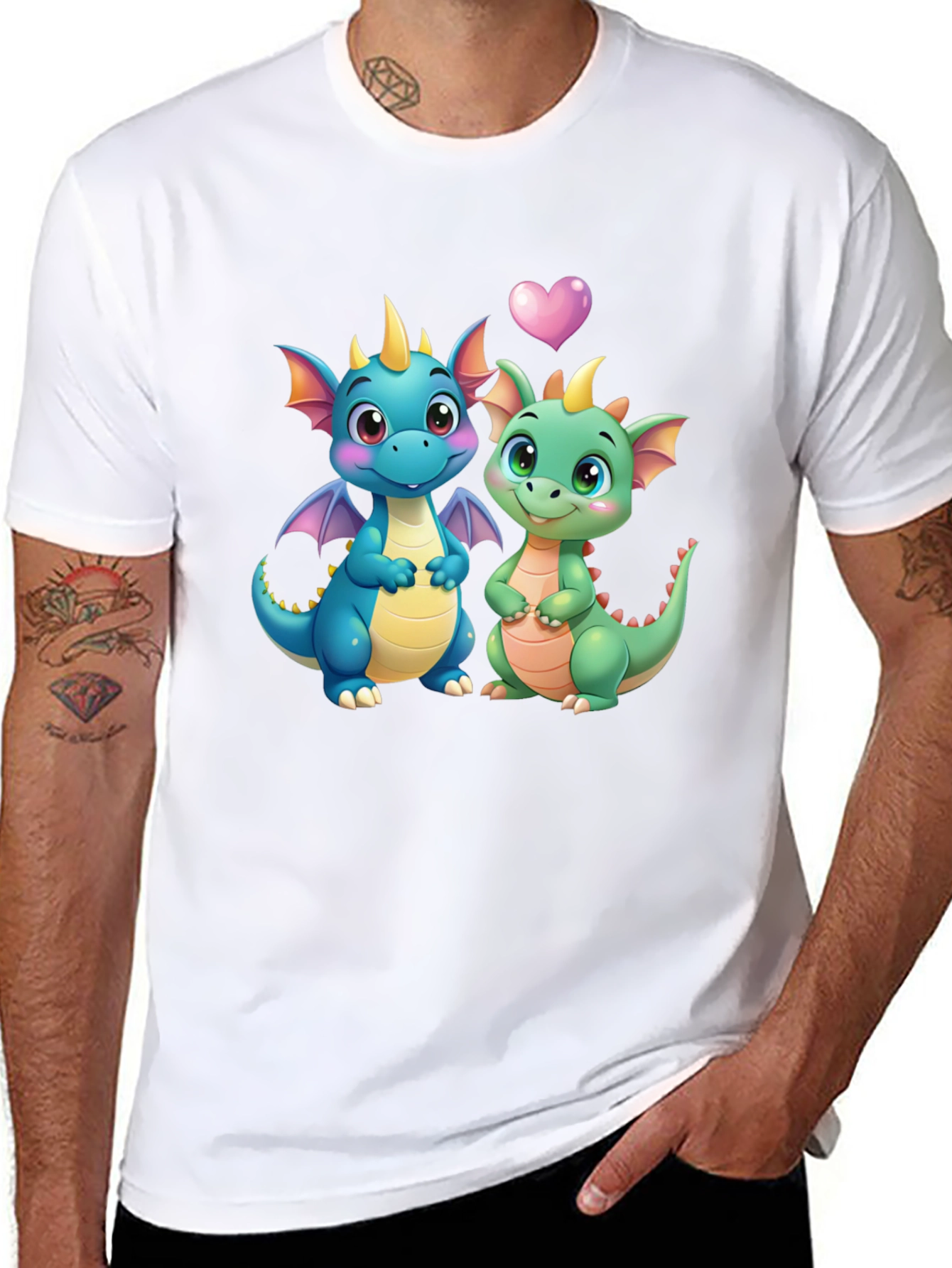 Cute Dragon Couple Graphic Tee - Black