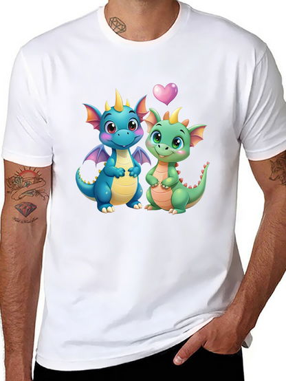 Cute Dragon Couple Graphic Tee - Black