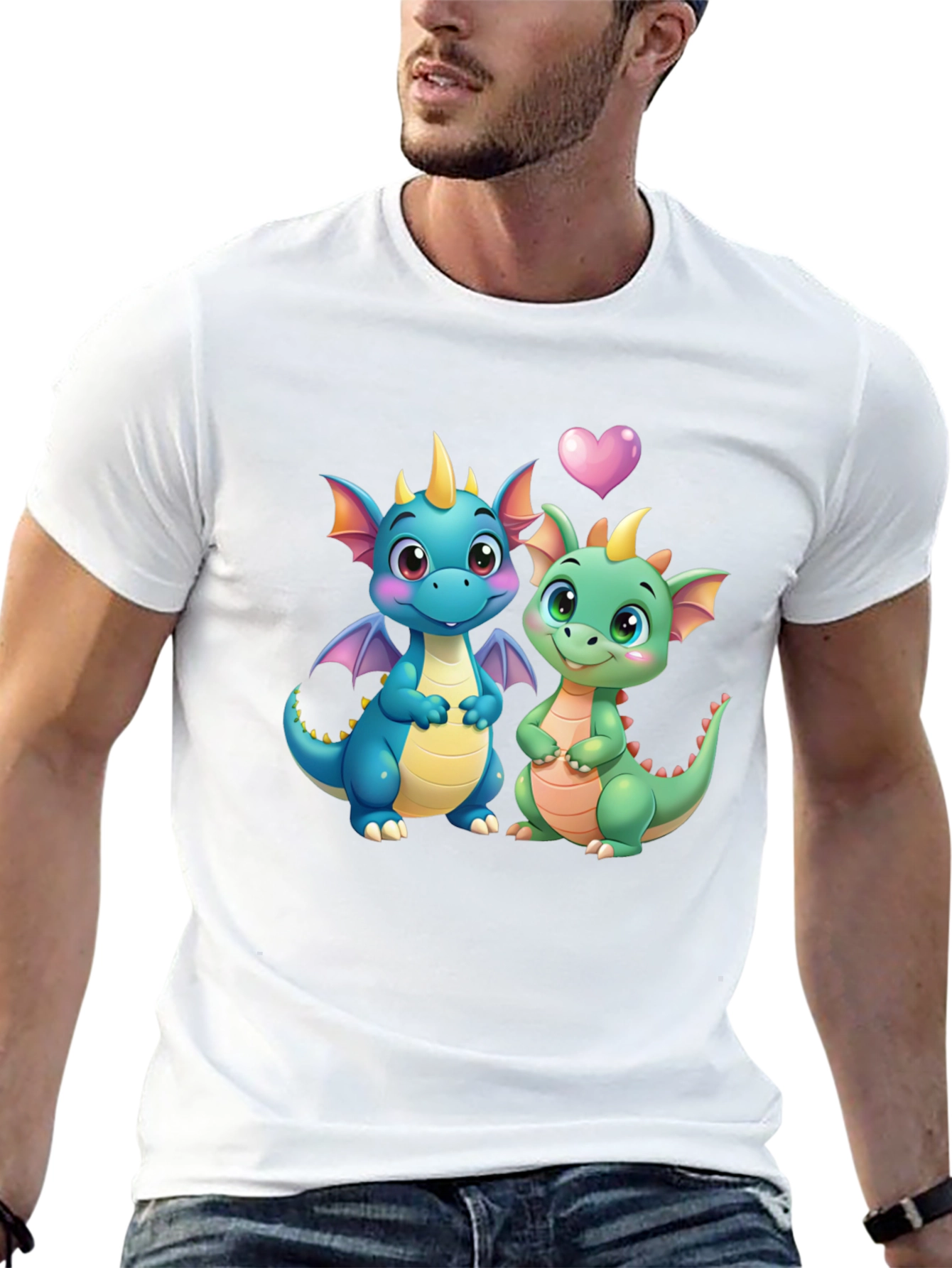 Cute Dragon Couple Graphic Tee - Black