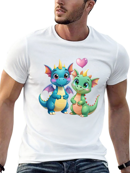 Cute Dragon Couple Graphic Tee - Black