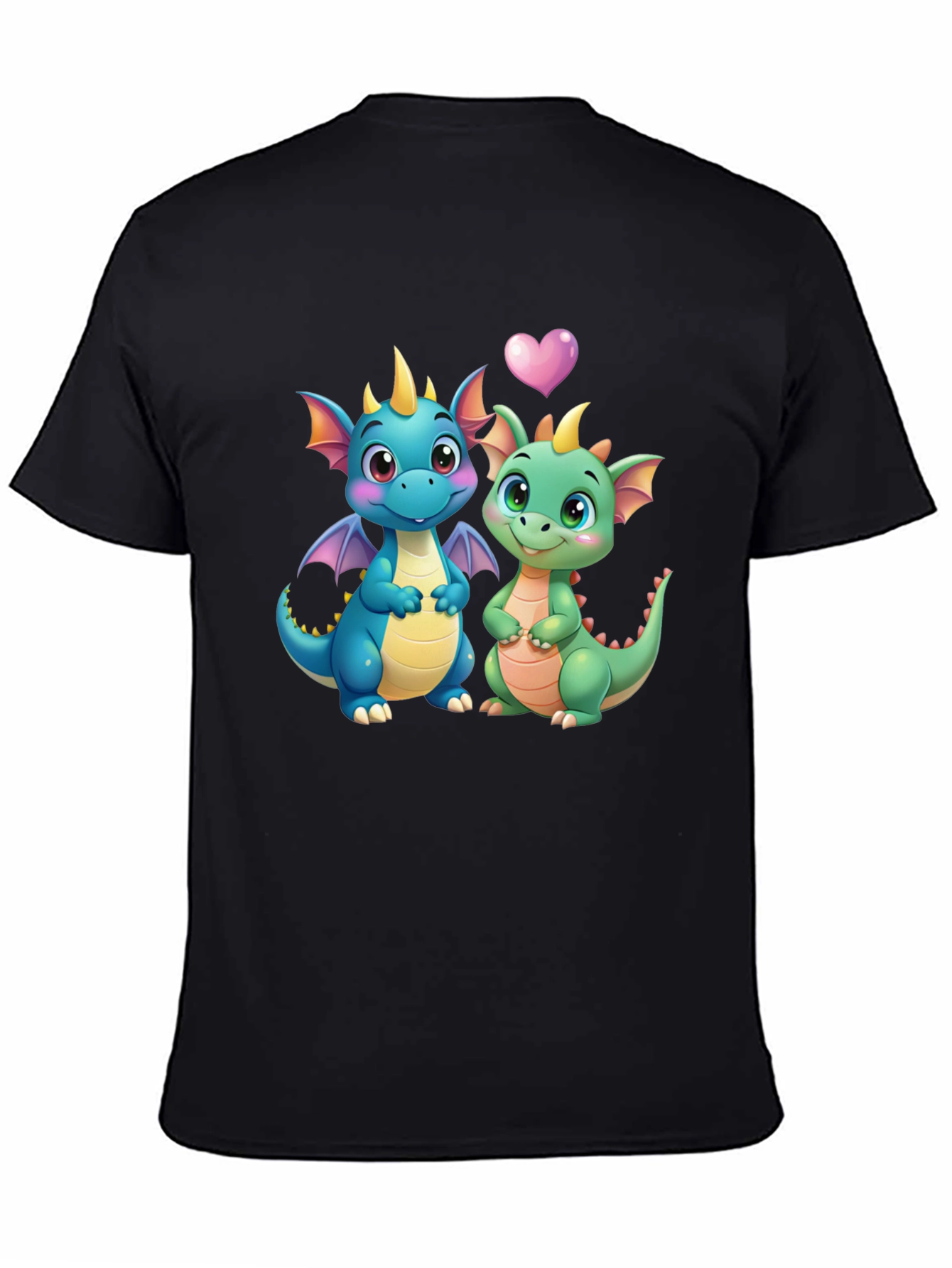 Cute Dragon Couple Graphic Tee - Black