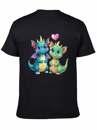 Cute Dragon Couple Graphic Tee - Black