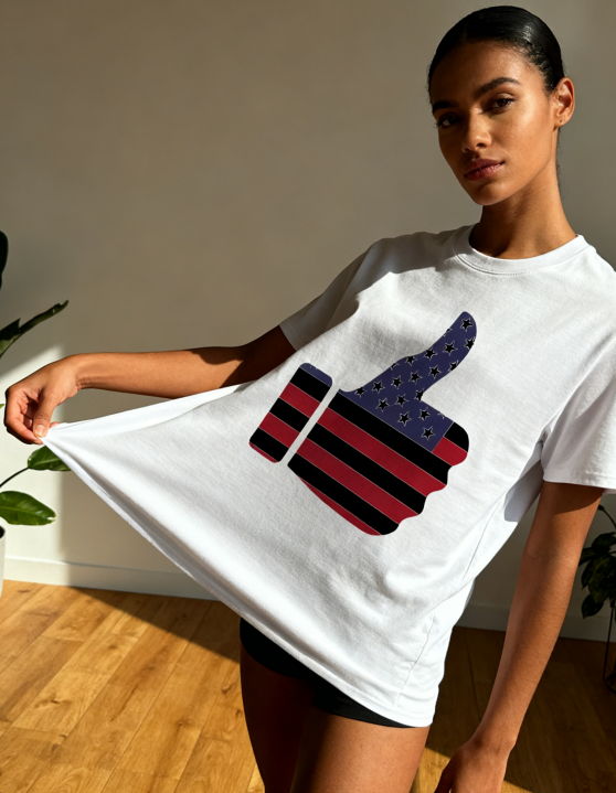 Unisex American Flag Thumbs Up Graphic Print T-Shirt, 1 pcs 190g 100% Pure Cotton Casual Oversized T-Shirt