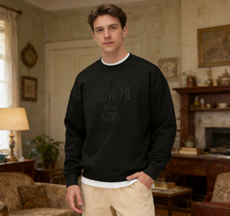 Playful "Show Me Your Kitties" Minimalist Sweater