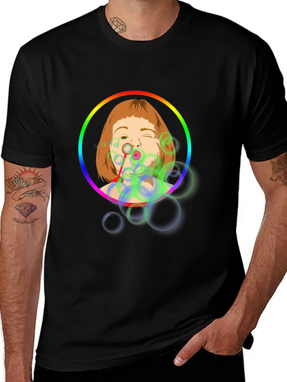 Bubble Girl Graphic Tee - Black Cotton Shirt