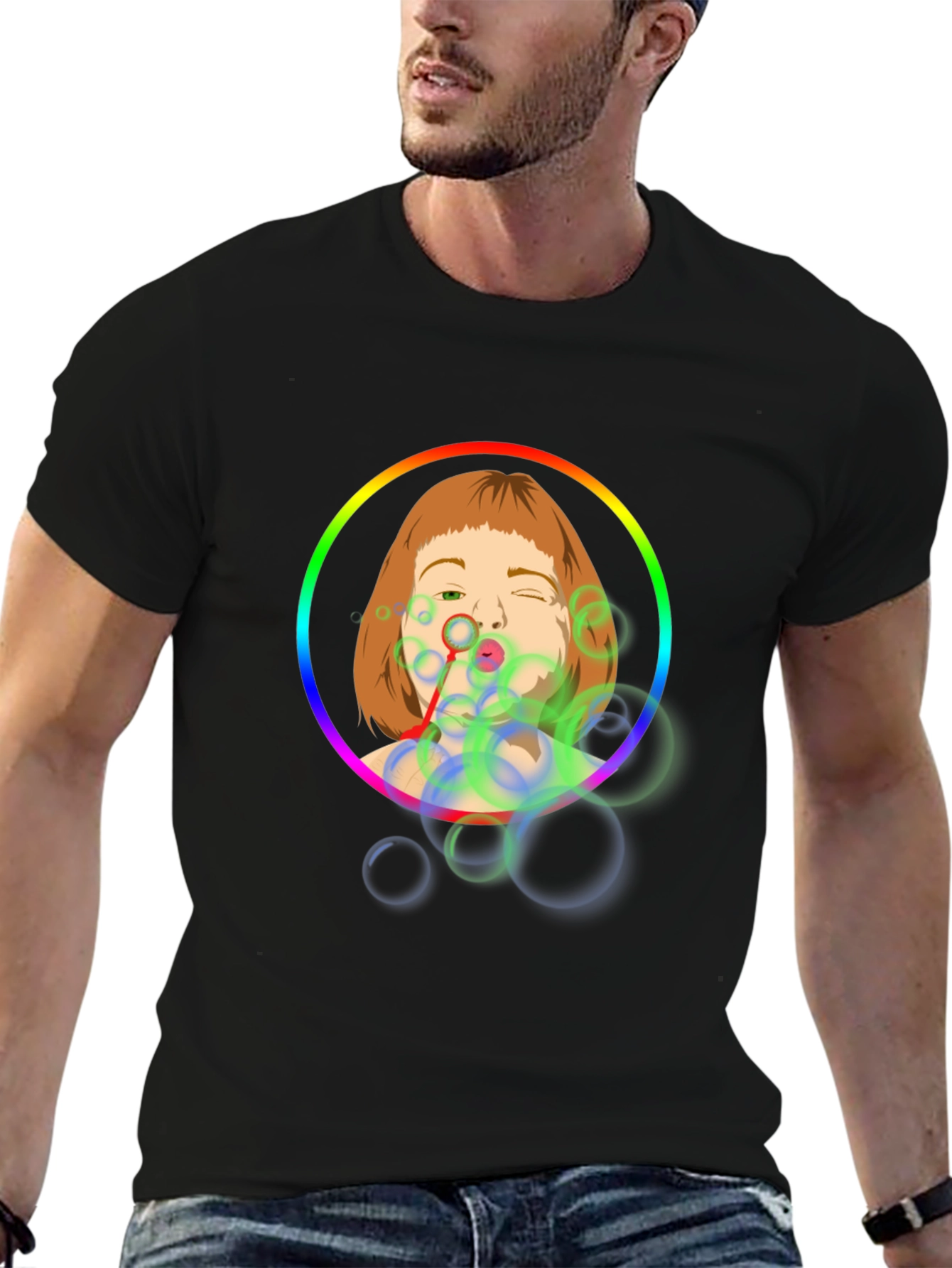 Bubble Girl Graphic Tee - Black Cotton Shirt