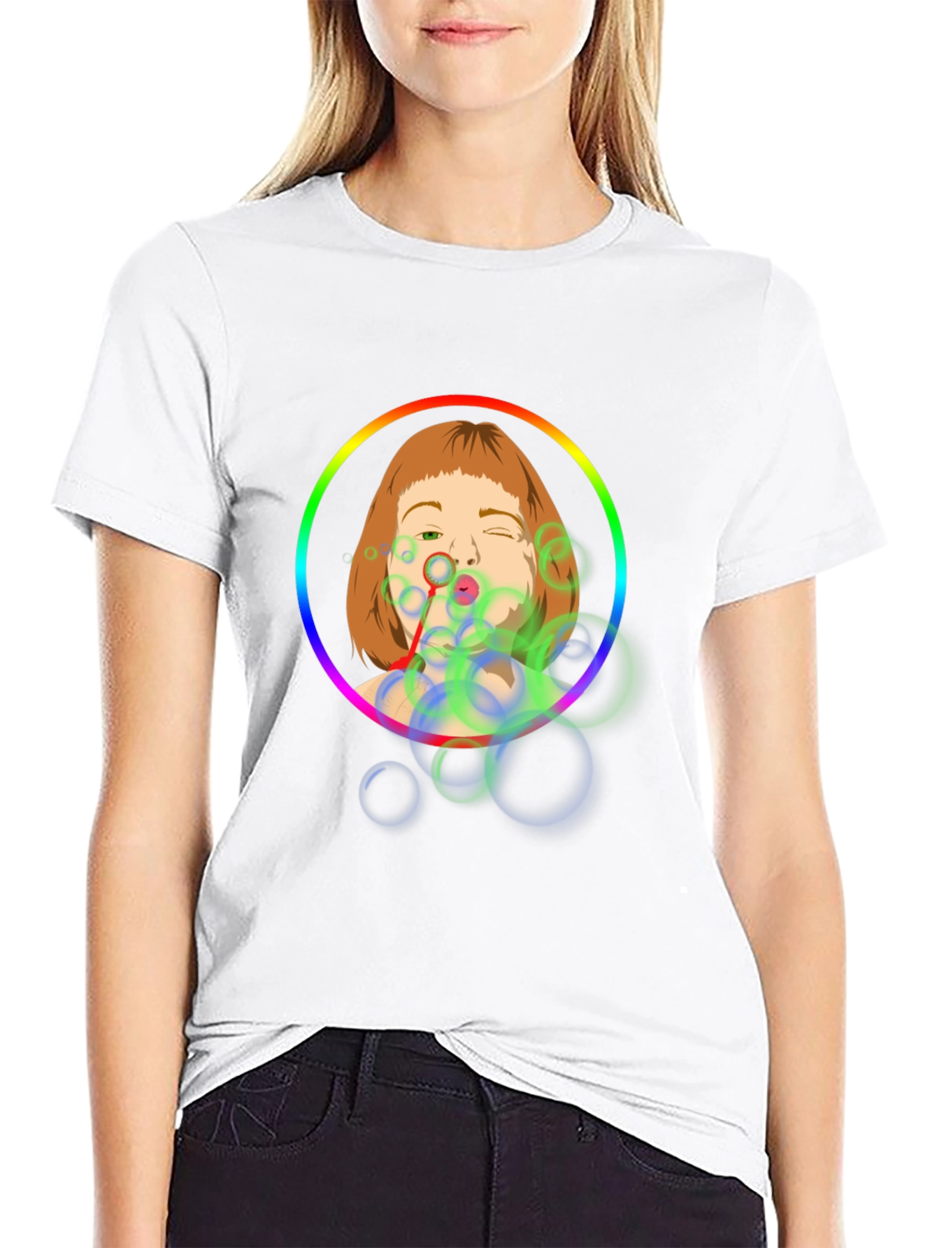 Bubble Girl Graphic Tee - Black Cotton Shirt