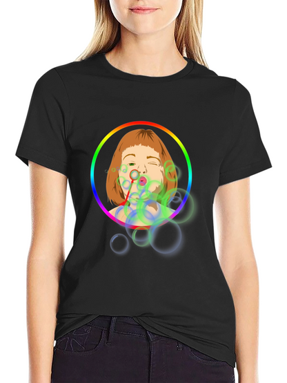 Bubble Girl Graphic Tee - Black Cotton Shirt
