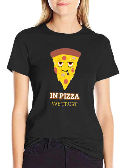 In Pizza We Trust Black Graphic Tee