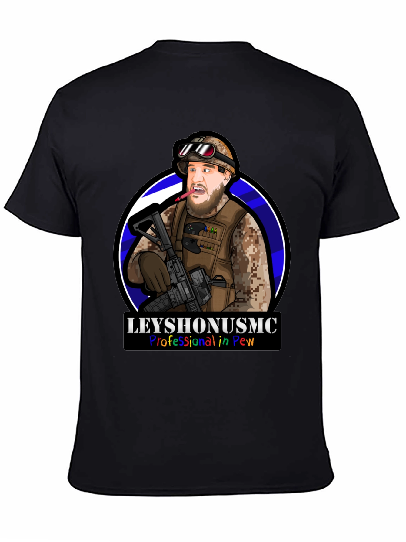 LeyshOnUSMC Pro in Pew T-Shirt - Military Cartoon