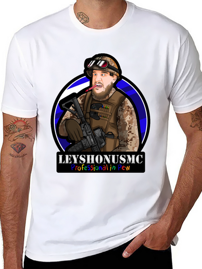 LeyshOnUSMC Pro in Pew T-Shirt - Military Cartoon