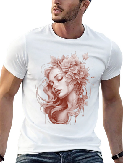 Floral Woman Graphic Black T-Shirt