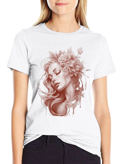 Floral Woman Graphic Black T-Shirt