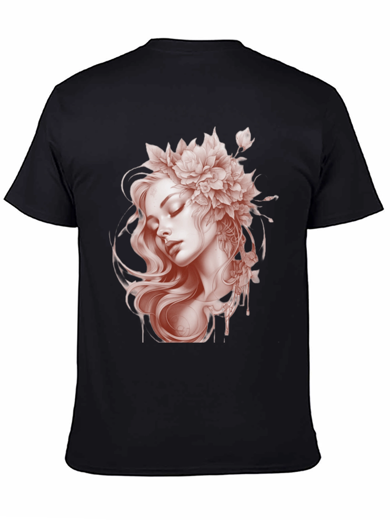 Floral Woman Graphic Black T-Shirt