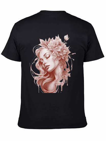 Floral Woman Graphic Black T-Shirt
