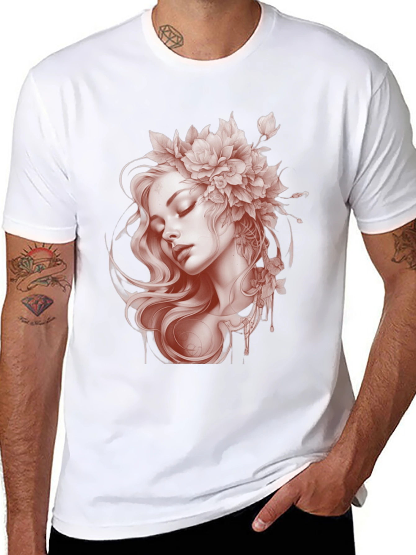 Floral Woman Graphic Black T-Shirt