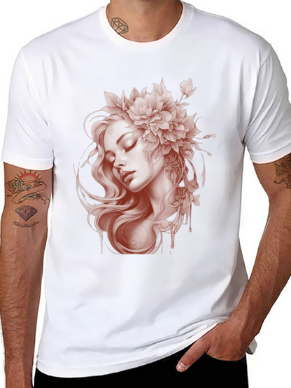 Floral Woman Graphic Black T-Shirt