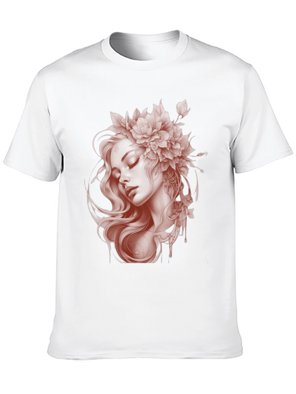 Floral Woman Graphic Black T-Shirt