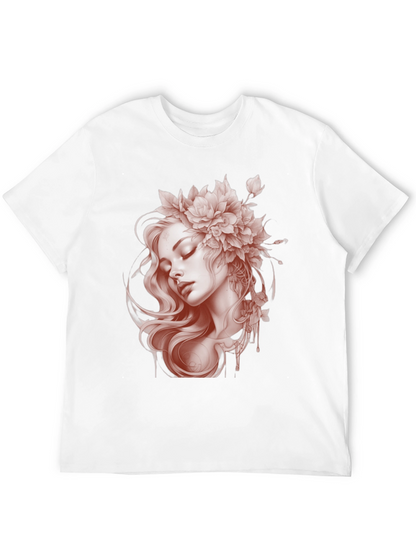 Floral Woman Graphic Black T-Shirt
