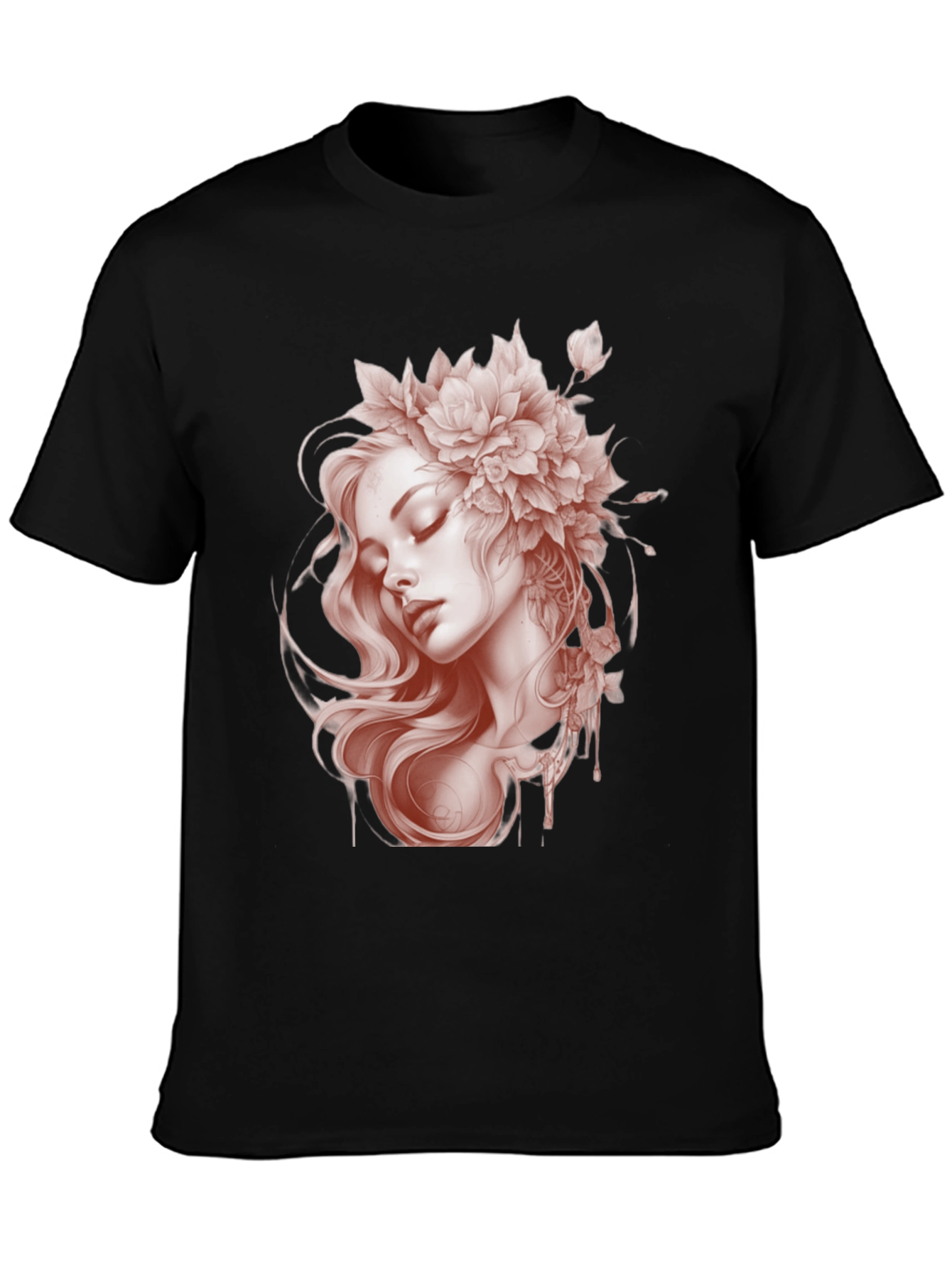 Floral Woman Graphic Black T-Shirt