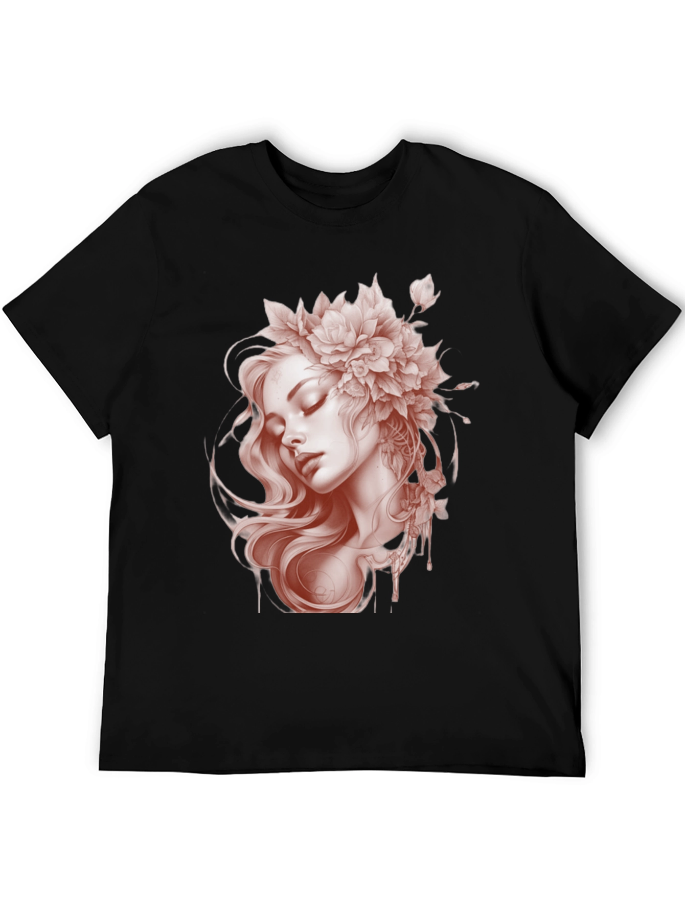 Floral Woman Graphic Black T-Shirt