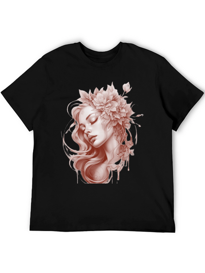Floral Woman Graphic Black T-Shirt
