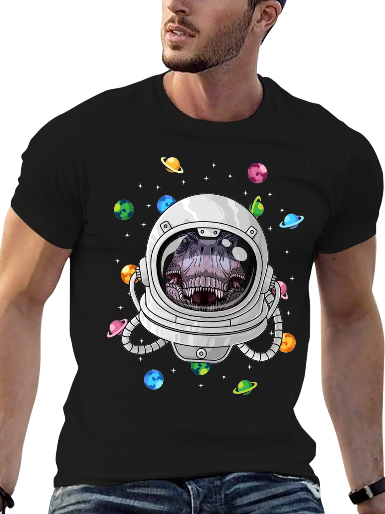 Dino Astronaut Graphic Tee - Space T-Rex T-Shirt