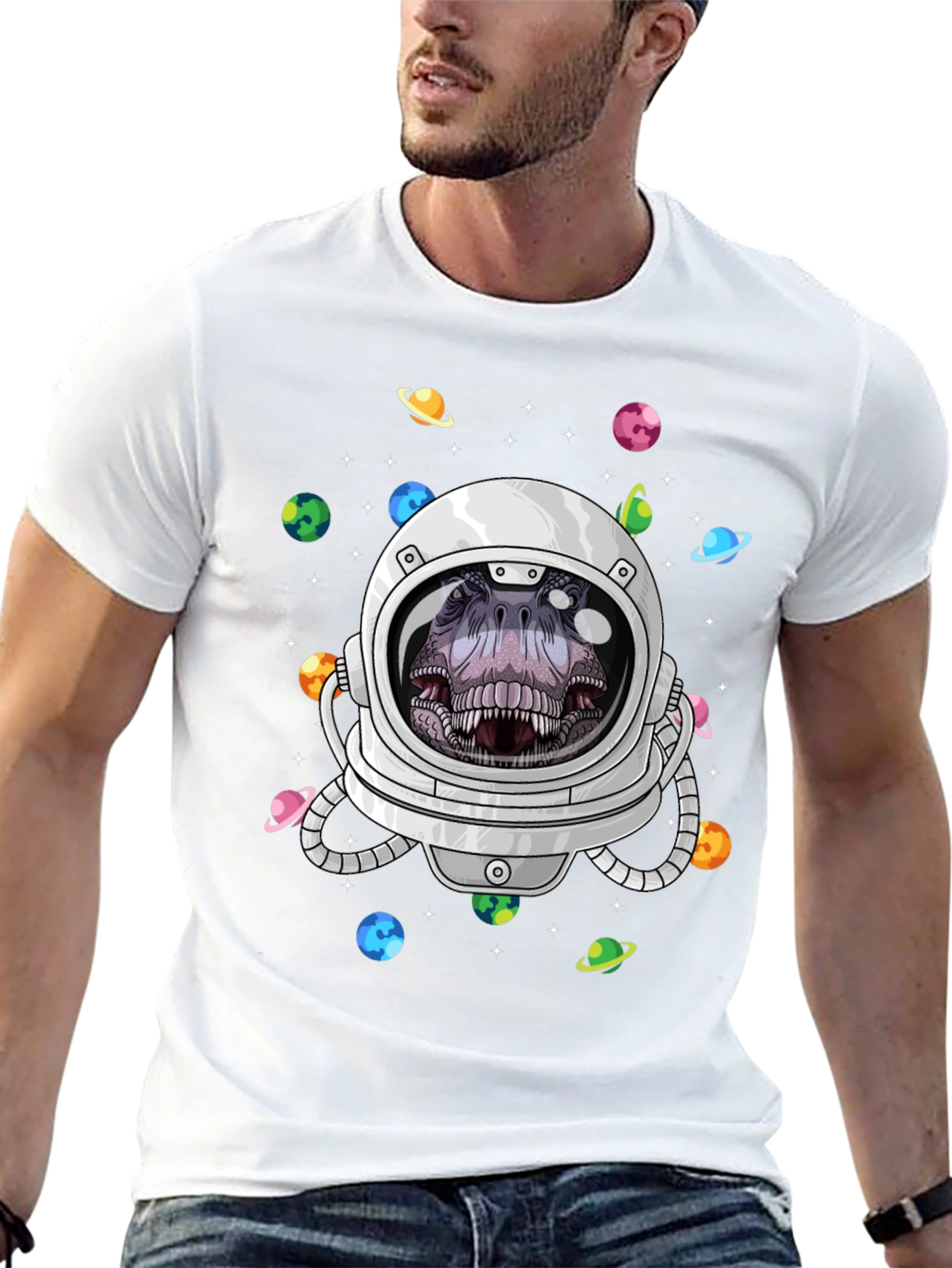 Dino Astronaut Graphic Tee - Space T-Rex T-Shirt