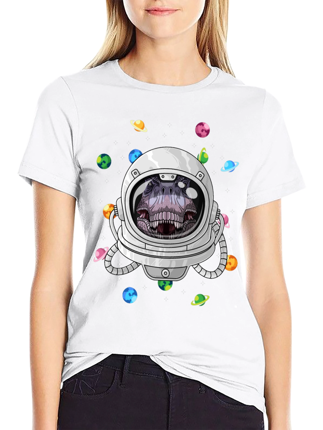 Dino Astronaut Graphic Tee - Space T-Rex T-Shirt