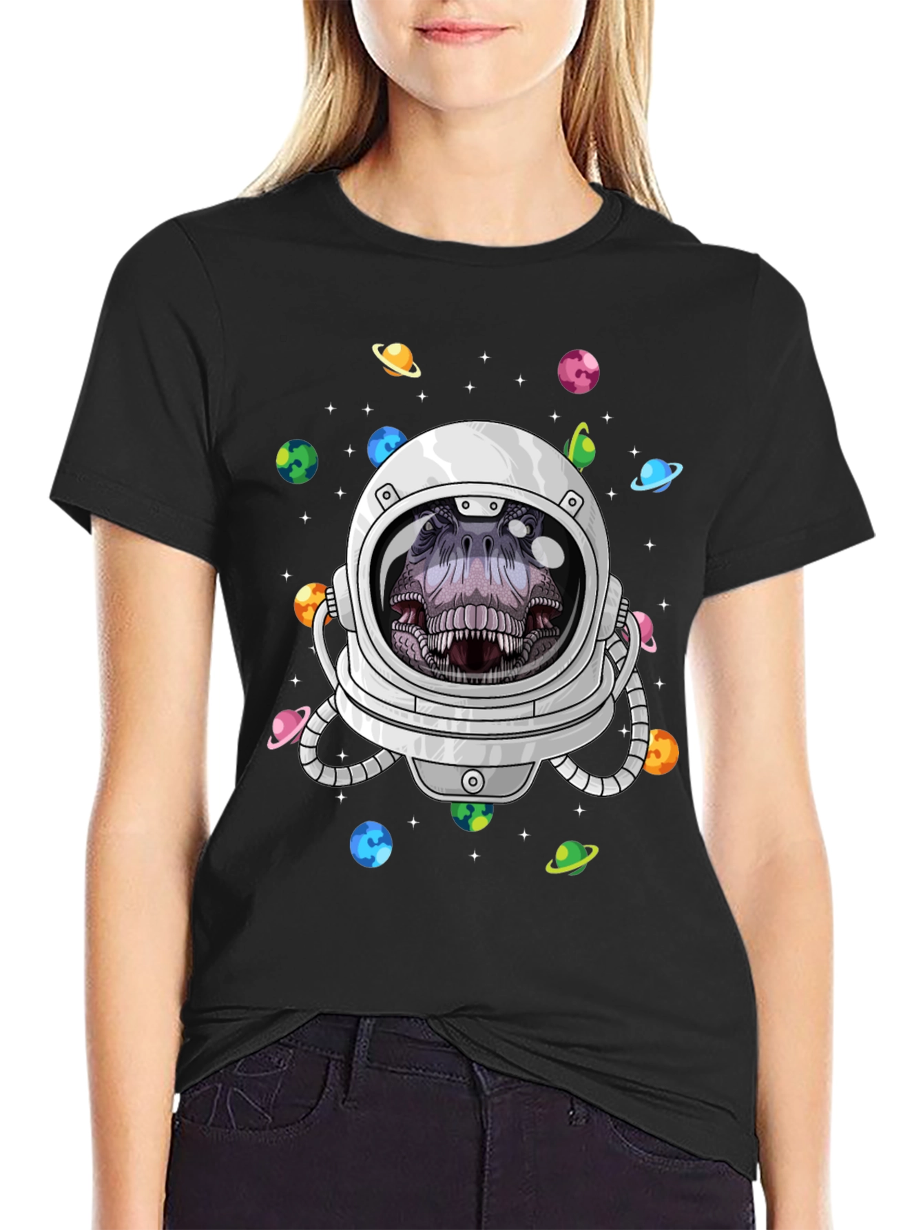 Dino Astronaut Graphic Tee - Space T-Rex T-Shirt