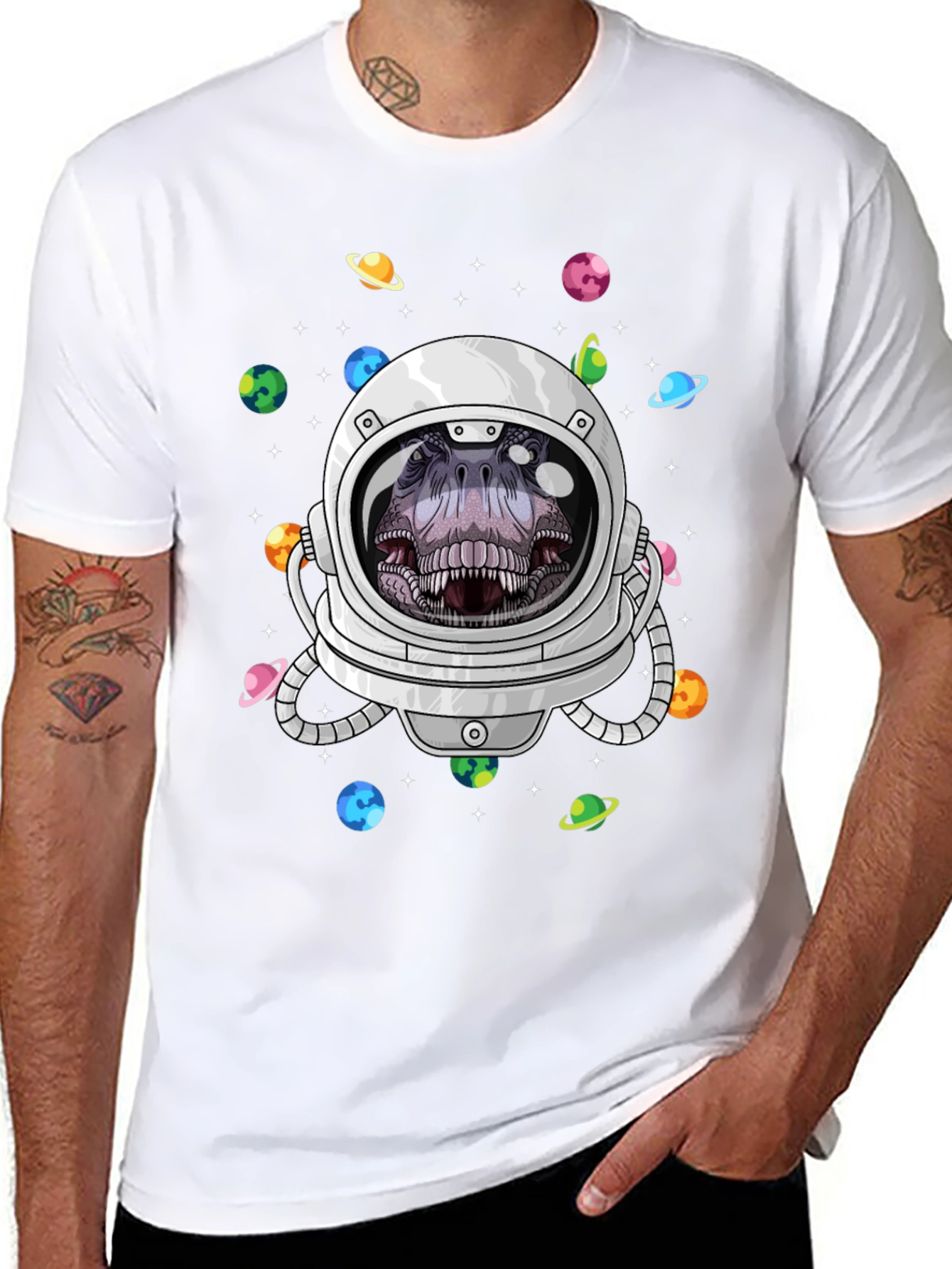 Dino Astronaut Graphic Tee - Space T-Rex T-Shirt
