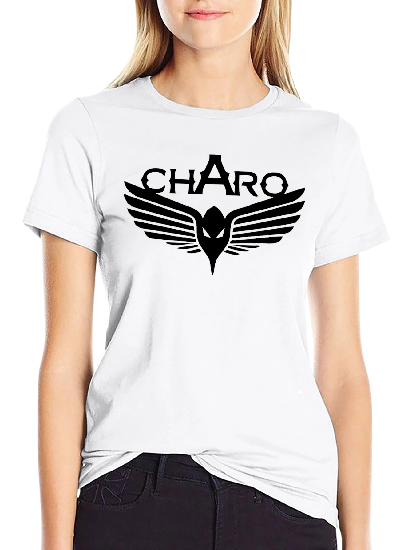 Charo Black Graphic Tee - Winged Design