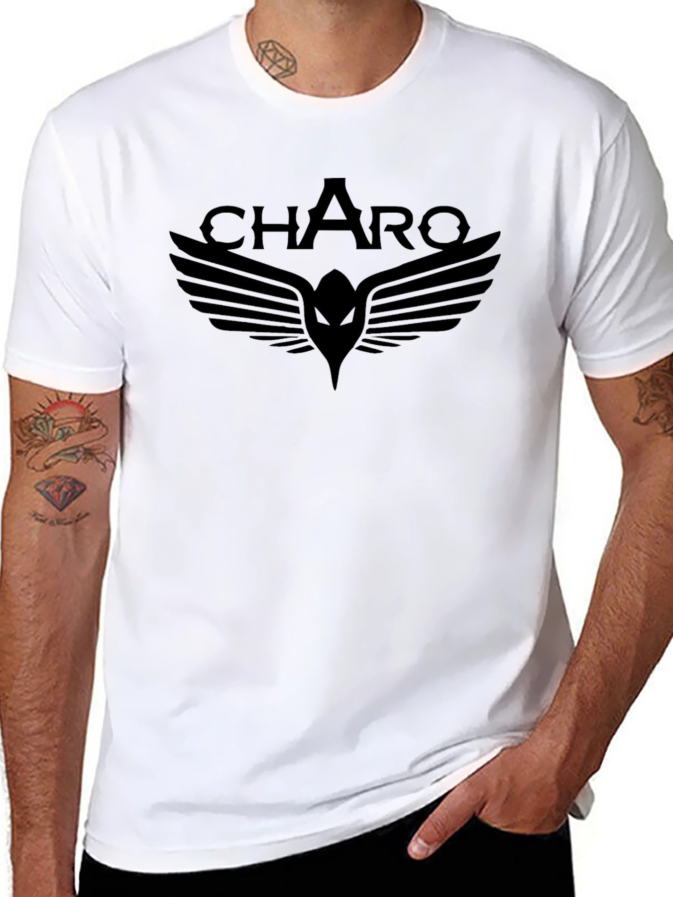 Charo Black Graphic Tee - Winged Design