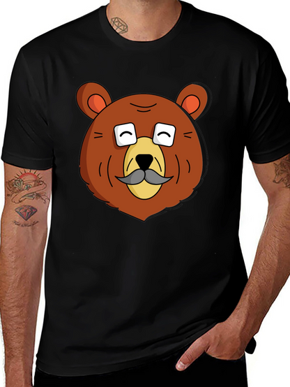 Funny Bear with Mustache Graphic T-Shirt