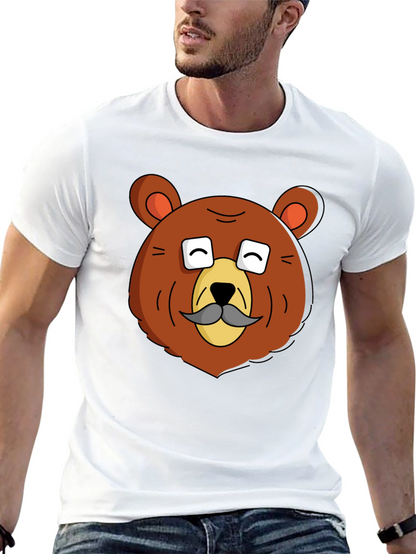 Funny Bear with Mustache Graphic T-Shirt